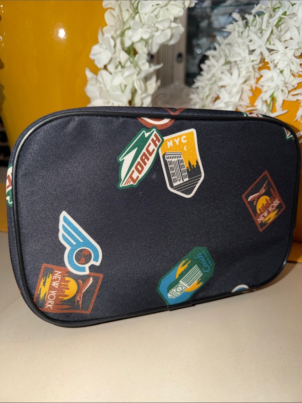 Unisex Coach Black Travel Pouch with Patch Graphics - Picture 1 of 8